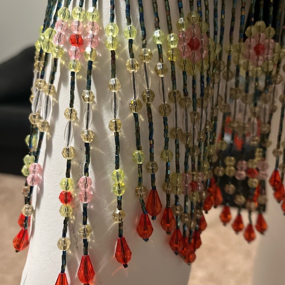 velvet strapless Elegant Black Midi Dress designer with Beaded Hem EUC - Picture 9 of 12